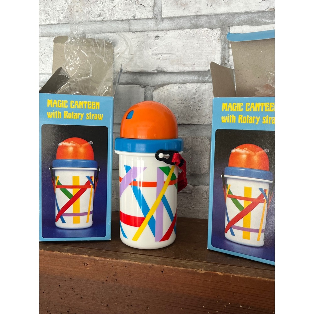 Pair‎ of Vintage Pecoware Magic Canteen with Rotary Straw Water Bottles 90s NIB